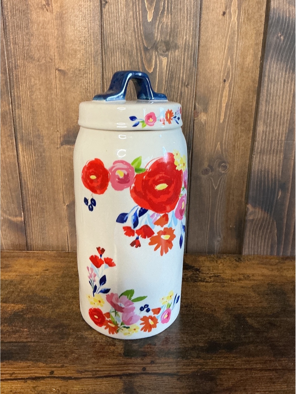 Paris Floral Ceramic Canister with Lid, 10-Inch Tall Kitchen Storage Jar